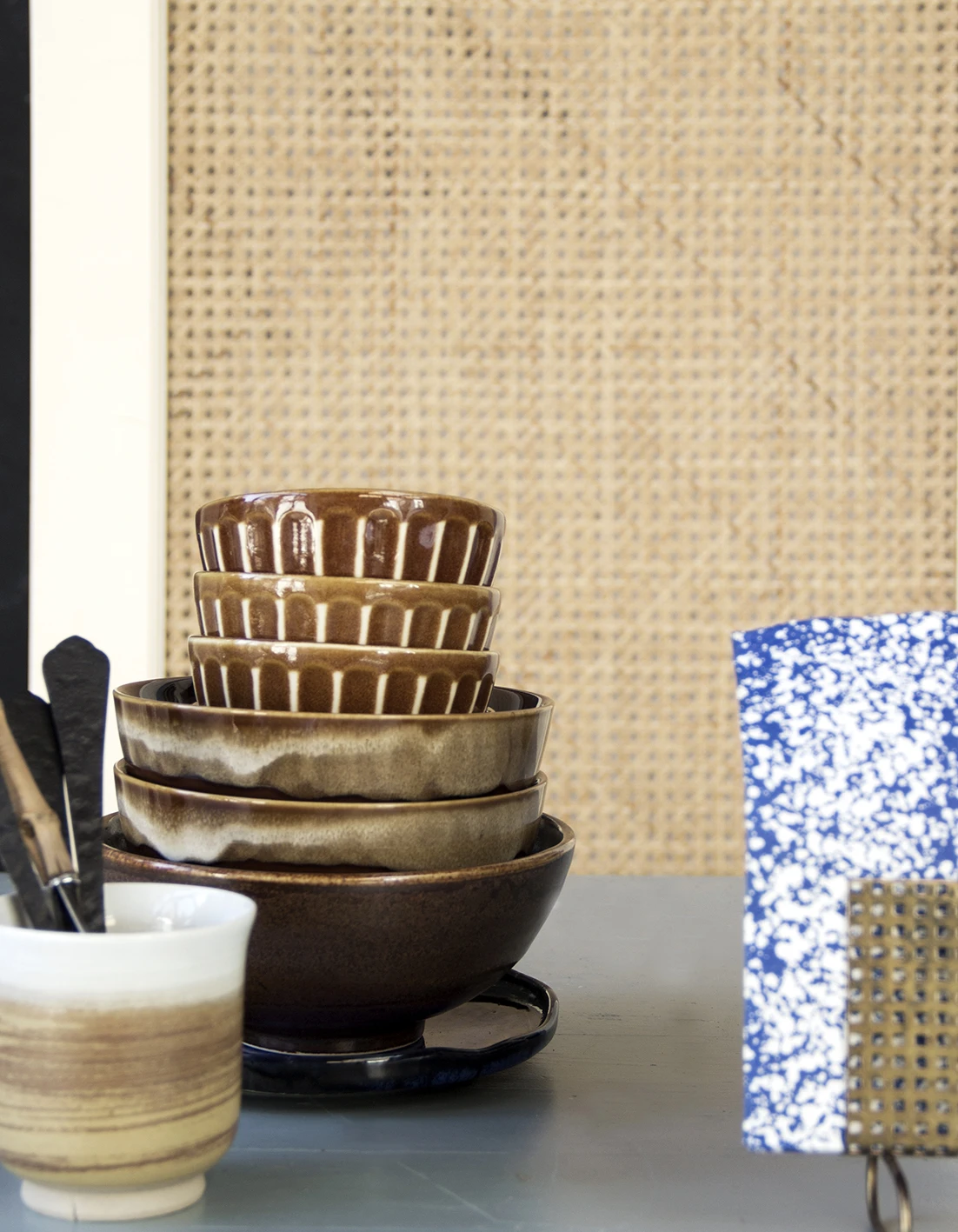 HKliving Set of 2 Striped Ceramic Bowl HKliving Set of 2 Striped Ceramic Bowl