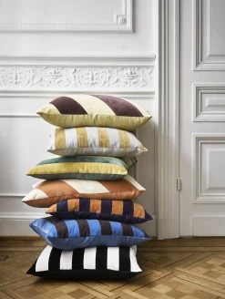 HKliving Green/Mustard Velvet Striped Cushion