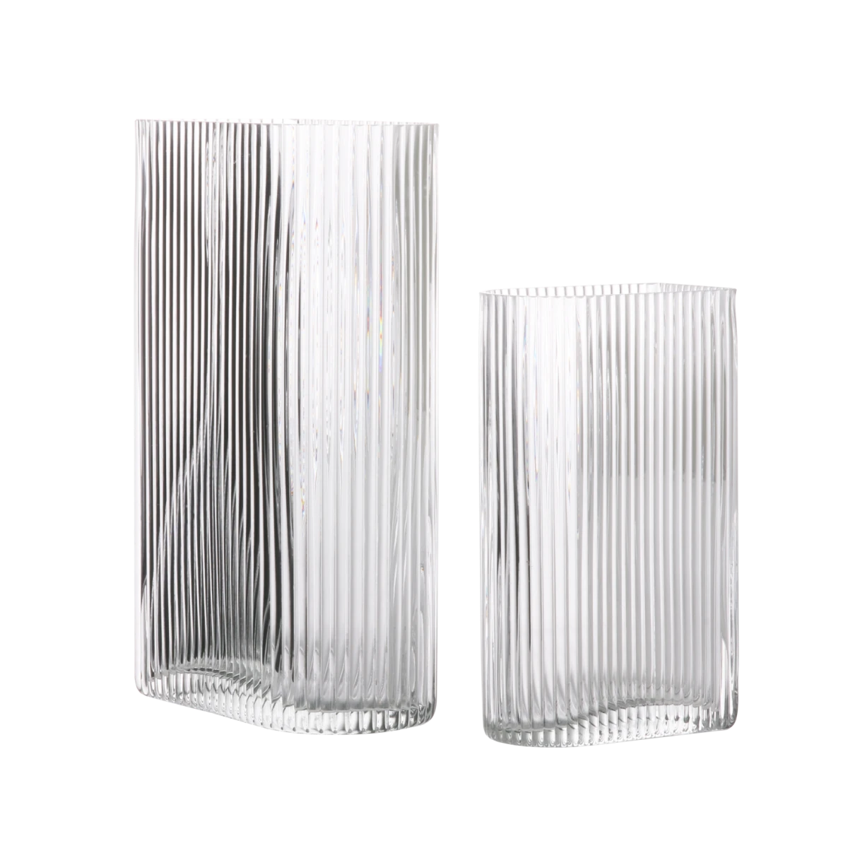 HKliving Set of 2 Clear Glass Ribbed Vases 3 HKliving Set of 2 Clear Glass Ribbed Vases
