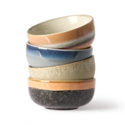 HKliving Set of 4 Medium Multicolour Ceramic 70s Bowls