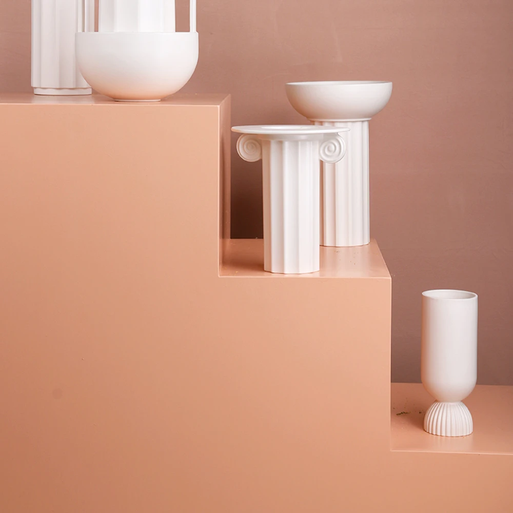 HKliving Ribbed Base Matt White Ceramic Vase HKliving Ribbed Base Matt White Ceramic Vase