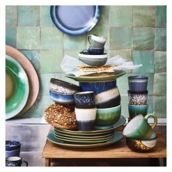 HKliving 70s ceramics: dinner plate, green (set of 2)