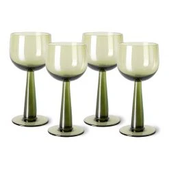 HKliving Set of 4 Olive Green Tall Wine Glass: The Emeralds