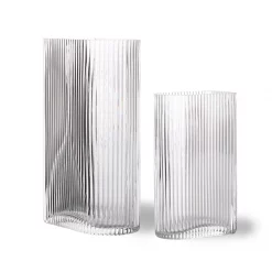 HKliving Clear Ribbed Vases Set of 2