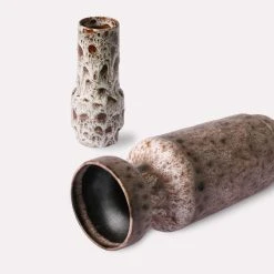 HKliving Ceramic Brown and White Lava Retro Vases Set of 2