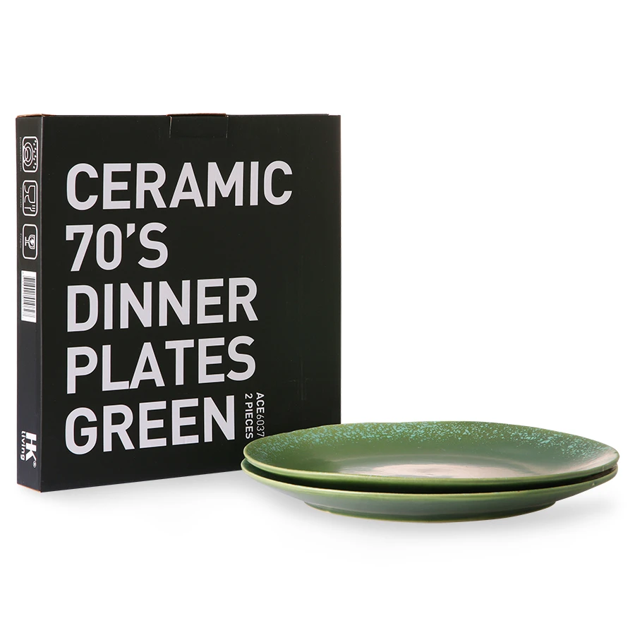 HKliving 70s Ceramics: Dinner Plates, Green (Set of 2) 7 HKliving 70s Ceramics: Dinner Plates, Green (Set of 2)