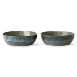 HKliving 70s Ceramics: Pasta Bowls, Moss (Set of 2)