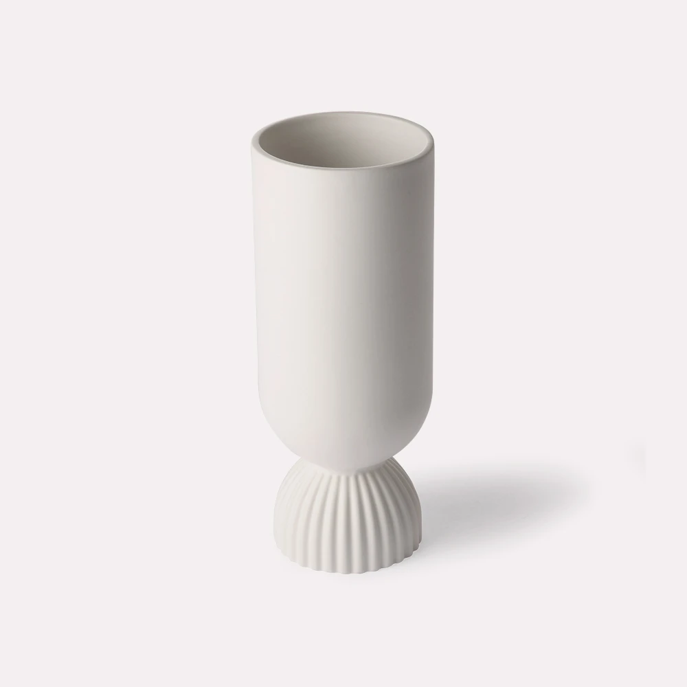 HKliving Ribbed Base Matt White Ceramic Vase HKliving Ribbed Base Matt White Ceramic Vase