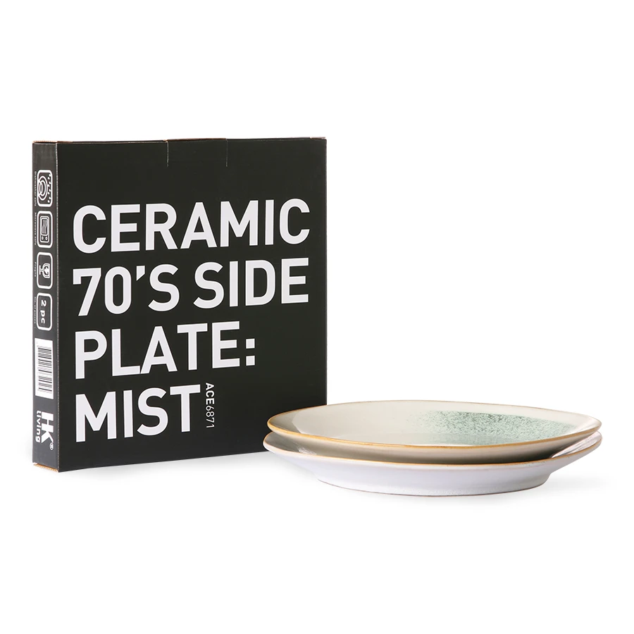 HKliving Ceramic 70's Side Plate Mist Set of 2 HKliving Ceramic 70's Side Plate Mist Set of 2