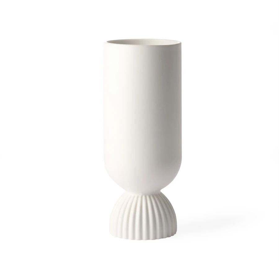 HKliving White Ceramic Ribbed Base Flower Vase 4 HKliving White Ceramic Ribbed Base Flower Vase