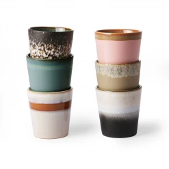 HKliving Set of 6 Ceramic 70's Mugs