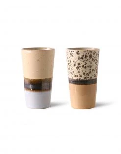 HKliving Set of 2 Multi Color Ceramic 70s Latte Mugs