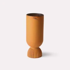 HKliving Ribbed Base Rustic Matt Orange Ceramic Vase