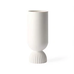 HKliving Ceramic Flower Vase Ribbed Base - White