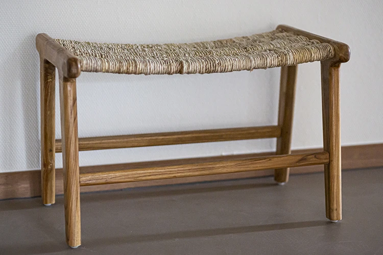 HKliving Stool 65x40x41,5cm in Natural Teak Wood and Rope Seat HKliving Stool 65x40x41,5cm in Natural Teak Wood and Rope Seat
