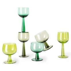 HKliving Set of 4 Fern Green Low Wine Glass: The Emeralds