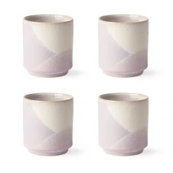 HKliving Gallery Ceramics Coffee Mug Lilac/Yellow Set of 4