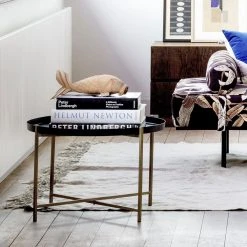 HKliving Black/Brass Side Table, 63 x 63 x 40 cm