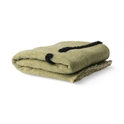 HKliving Woven Throw - Pistachio with Black Tufting